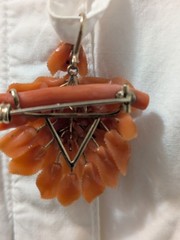 Antique Floral Carved Coral Pin And Earrings