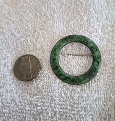 Vintage MCM Minimalist Circular Round Speckled Green Enamel on Copper Brooch