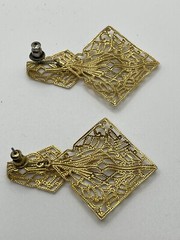 Vintage TRIFARI Gold Tone Filigree Dangle Post Pierced Earrings Boho Chic