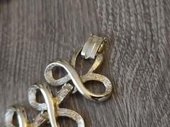 3 Piece Set Vintage Clip on Collar Bracelet Gold Tone AB Chunky Ribbon