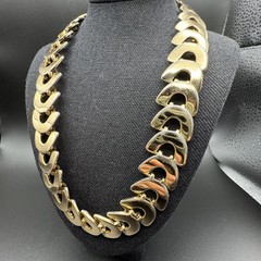 Signed Monet Crescent Link Collar Necklace Gold Tone 1980s Vintage 16