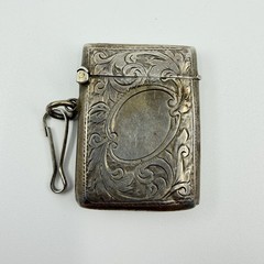 925 Sterling Silver Vintage Match Safe Antique Etched Scroll Vesta Case 14.8g