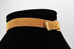 Vintage Choker Necklace Mesh Chain Belt Buckle Collar Gold Chunky 1/2″ 90s AS IS