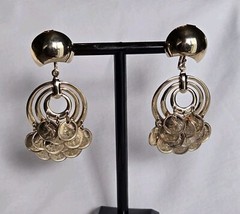 Vtg Faux Mercury Dime Coin Dangle Hoop Screw Back Earrings 2″ Drop
