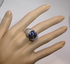 SX 925 Ring Sally C Treasures Sterling Silver Multi Stone Inlay World Globe 8.5