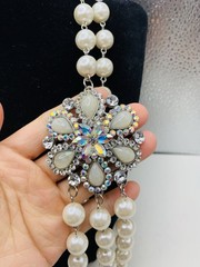 Dazzling AB Rhinestone Vintage Hollywood Glamorous Layered Faux Pearl Necklace