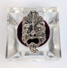 Unisex 60s Handmade Sterling Silver 999 Pagan Green Man Of The North Ring Sz 7