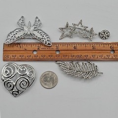 Vtg Silver Tone Brooch Pin Lot Butterfly Stars Heart Feather Rhinestone Sparkle