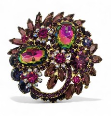 Vintage Verified D&E Juliana Pink Watermelon Vitrail Glass Rhinestone Brooch