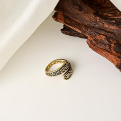 Vintage 14K Gold Plated and Silver Spoon Ring – Adjustable Ring with Carving Des