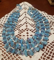 Vintage Laguna Necklace, Aurora borealis crystal, 3 Strand,Blue, 16″ Adjustable