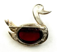 Vintage Crown Trifari Red Jelly Belly Swan Rhinestone Brooch Pin Mid Century