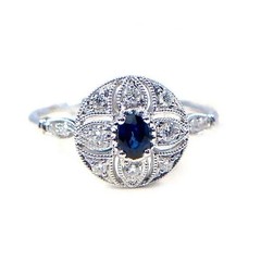 Floral Vintage Lab Created Sapphire Diamond Art Deco Engagement 14K Gold FN Ring