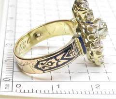 Victorian Old Mine Diamond 1880’s Enamel Engagement Ring 18KY Size 6.25 UK-M