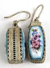 Vtg Russian Rostov Finift Porcelain Enamel Drop Dangle Earrings Double Sided
