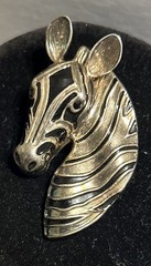Vintage Signed BEST Zebra Pendant Silver Gold Black Signed Two Tone Brooch 2.5in