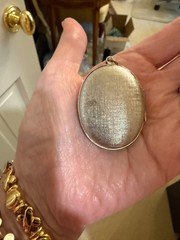 Vintage Blue Bird Locket Floral Delft Revival Pendant Silver Tone c. 1940