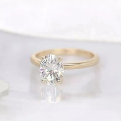 3Ct Oval Cut Lab Created Diamond Wedding Engagement Ring 14K Yellow Gold Plated