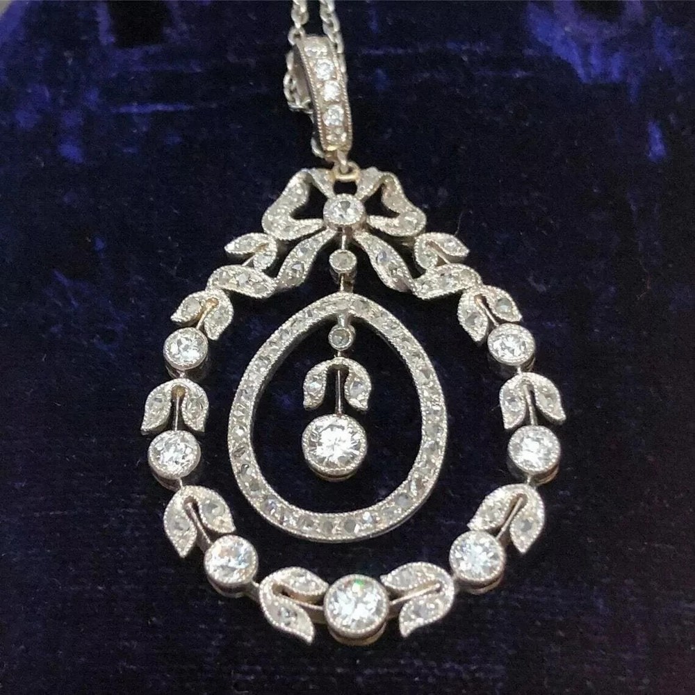 Art Deco Style Lab Created Diamond Engagement Gift 14K White Gold Finish Pendant