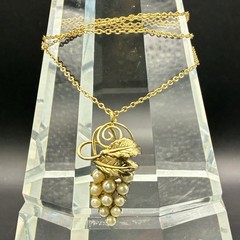 1950s Vintage 12k Yellow Gold Filled Chain + Grapes & Leaves, Wine Party Ready!