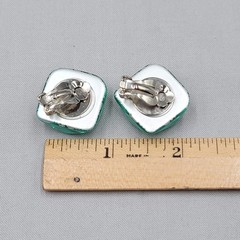 Vintage Teal Blue Translucent Resin Clip on Earrings Statement Drop 1 1/8″