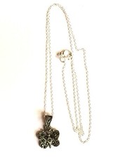 Vintage Sterling Silver Marcasite Butterfly Necklace 18″ Pendant Dainty Black