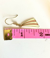Vintage Art Deco Coral & Cream Fan Enamel Dangle Earrings Geometric Gold Tone