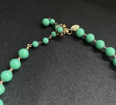 Signed Miriam Haskell Green Glass Bead Necklace Jade Look Vintage