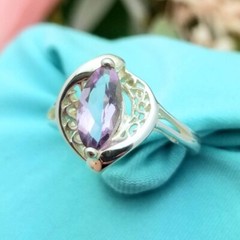 Silver Marquise Amethyst Filigree Ring-925-10.5mm Stone-1TCW-February-Elegant-