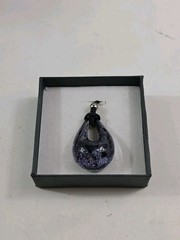 Beautiful Vintage Murano Glass Tear Drop Pendant Necklace – Purple & Black Italy