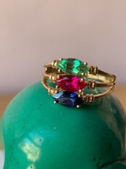 14K GOLD EMERALD GREEN,RUBY RED,SAPPHIRE BLUE CZ CUBIC ZIRCONIA WIDE BAND RING