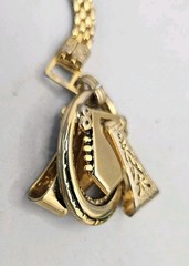 Vintage Gold Tone Watch Fob Charm Bracelet Victorian Revival Panther Mesh 7″