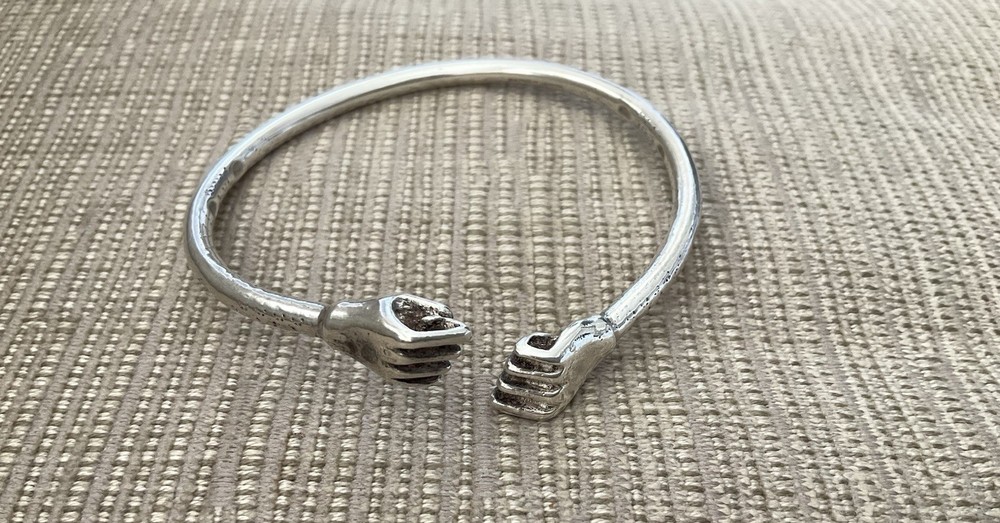 Vintage Silver Tone Metal Closed Fist Bangle Bracelet