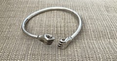 Vintage Silver Tone Metal Closed Fist Bangle Bracelet