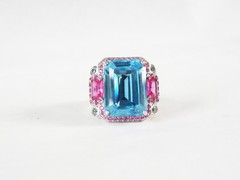 Vintage Sterling Silver 925 Large Natural Heated Blue Pink Topaz Ring Size 6