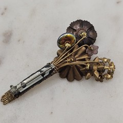 Vintage Repurposed Floral Bouquet Brooch Mixed Metal Lampwork Bead OOAK Handmade