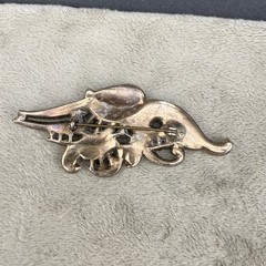 Vintage Pot Metal Brooch Flower Gold Tone Rhinestone READ