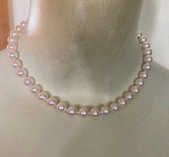 Vintage Akoya 16.25” 8.5-9 mm 14k Ball Clasp, Pink High Luster Necklace