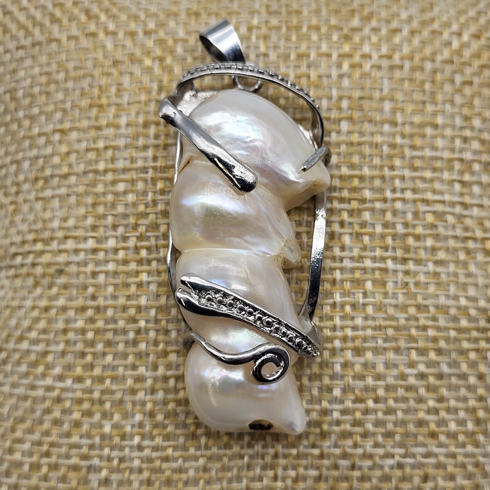Stunning Baroque Pearl White gold plated Pendant Modernist whimsical bold