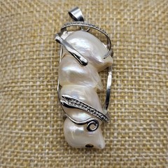 Stunning Baroque Pearl White gold plated Pendant Modernist whimsical bold