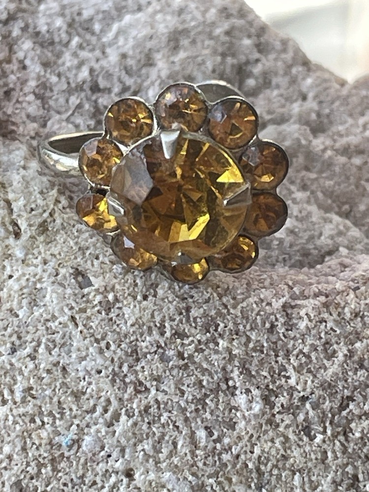VTG yellow gold screwback rhinestone round earrings Retro Costume Casual Dress