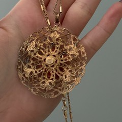 Vintage 925 Italy Sterling Silver Gold Vermeil Pink Rose Filigree Necklace