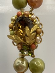 Exquisite Vintage Necklace & Earrings. Peridot, Coral, & Peach Colors W/ Gold .