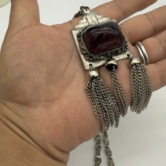 Vintage EDLEE Poured Glass Necklace Amethyst Gropoix Style Tassel Etruscan