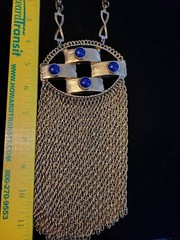 Vintage Very Large Bold Goldtone Blue Stone Edlee multi stand chain Necklace