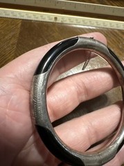 Vintage Sterling Asian Export Onyx Bangle Bracelet 2.25” Internal Diameter
