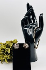 Vtg CZECH Screw-back Cluster EARRINGS and BRACELET SET-Gold Tone-RHINESTONE