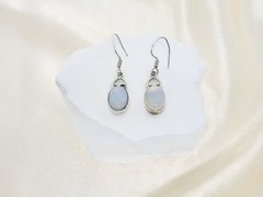 Vintage Opalite Gemstone Nickel Silver Dangle Drop Earrings