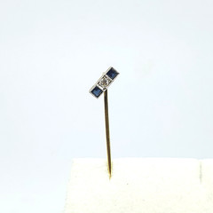Antique Art Deco 18kt Gold Diamond Sapphire Stick Pin Geometric Square – 319