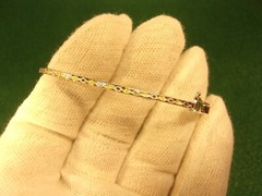 GORGEUOS LADY’S RHODIUM & GOLD PLATED STERLING SILVER “TINY PANEL LINK” BRACELET